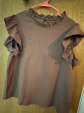 SHEIN Mauve Brown Ruffle Sleeve Blouse